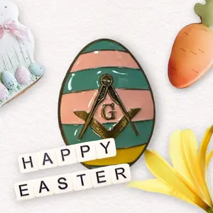 Masonic Easter Egg Pin with "HAPPY EASTER" Text, Decorative Design, and Anchor Motif