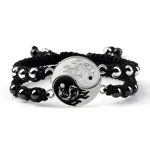 2025 Jewelry Design Yin Yang Dragon Tai Chi Couple Bracelet Black White Matching Handmade Braided Bracelets for Friendship String Jewelry Lover Gift