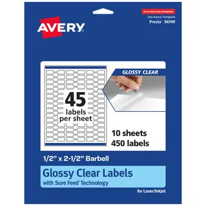 Avery Glossy Clear Barbell Labels with Sure Feed, .5" x 2.5"