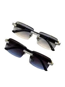 Unisex Fashion Glasses with Diamond-Cut Lenses, Frameless Rectangular Design, Perfect for Driving & Beach Travel, All Seasons Accessory, Trendy Beach Eyewear