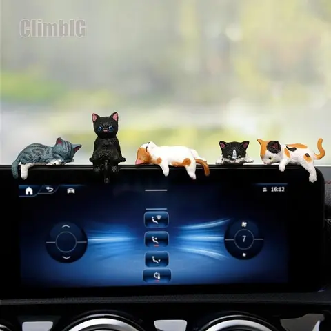 5Pcs Cute Mini Cat Ornaments - Car Dashboard Decorations, Car Interior Ornaments, Vehicle Decoration for Tables, Adds Cuteness for Sports & Outdoor Fan Shop Gaming Enthusiasts