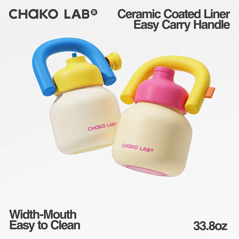 CHaKO LAB Linlin Kettle Ceramic Insulated Water Bottle with Straw Lid, handle,Straw & Screw Top ,33oz,Stainless Steel  Water Bottle for Fitness and Sports,BPA Free Drinkware Drinkware Drinkware