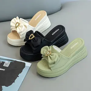 Small Ladies Bow Slippers Fairy Style Ultra-Light Polyurethane Platform Wedge Sandals
