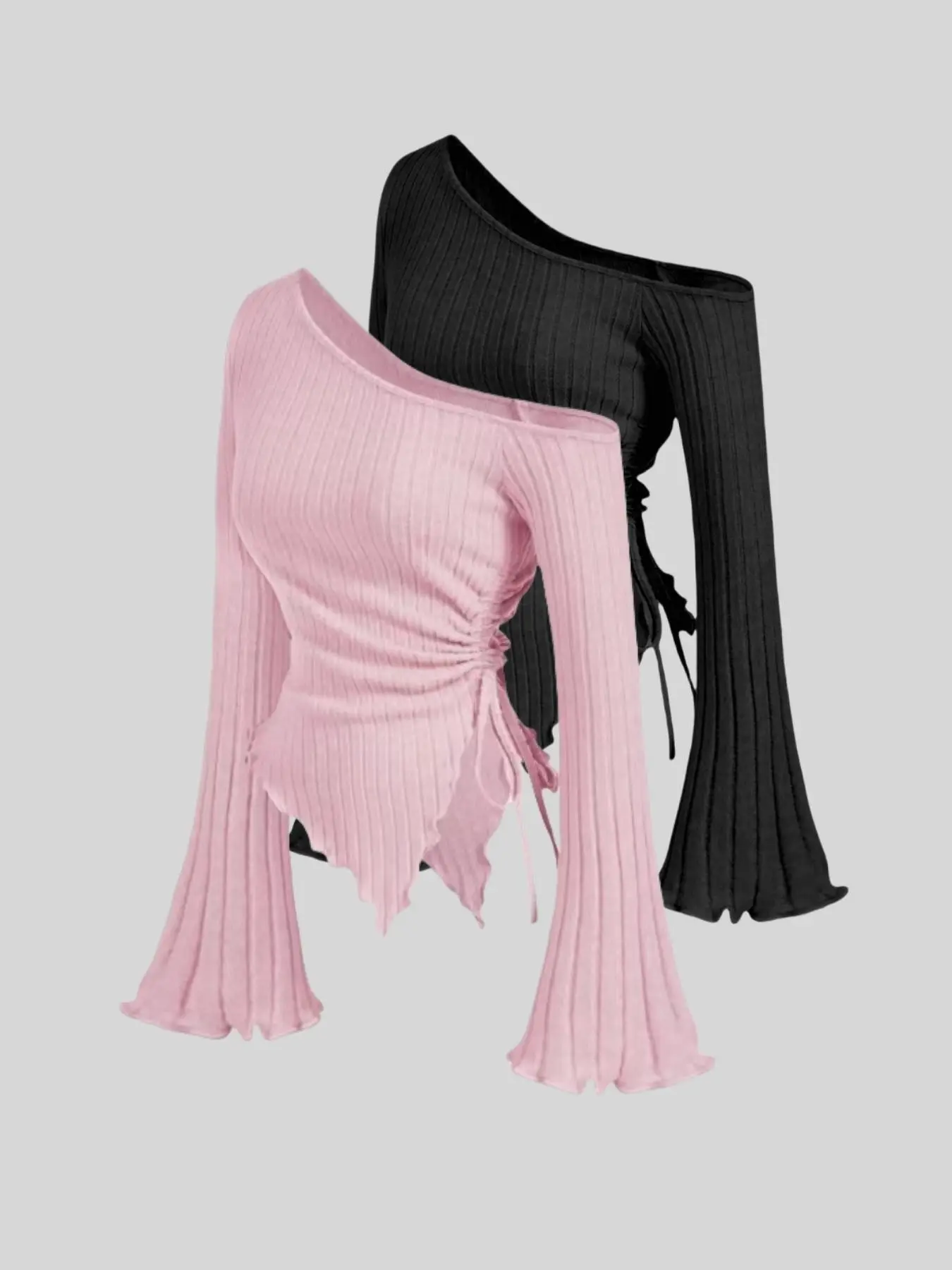 Elegant Asymmetrical Hem Flare Sleeve T-Shirt Set, Drawstring Design for Elegance, Stylish Women's Casual Wear, Perfect for Daily