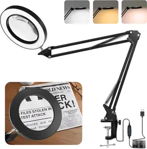 Magnifier LED Lamp 10X Magnifying Glass with Light 10 Levels LED Reading Light with Clamp Stand Craft Light Lamp with 3 Color Modes for Close Work Repair Crafts