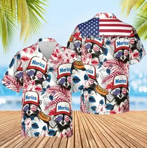 4th of July Patriotic Hawaiian Shirt, USA Flag Hotdog Style Tropical Short Sleeve Shirt, Summer Aloha Button Down Shirt, Gift for Him or Her