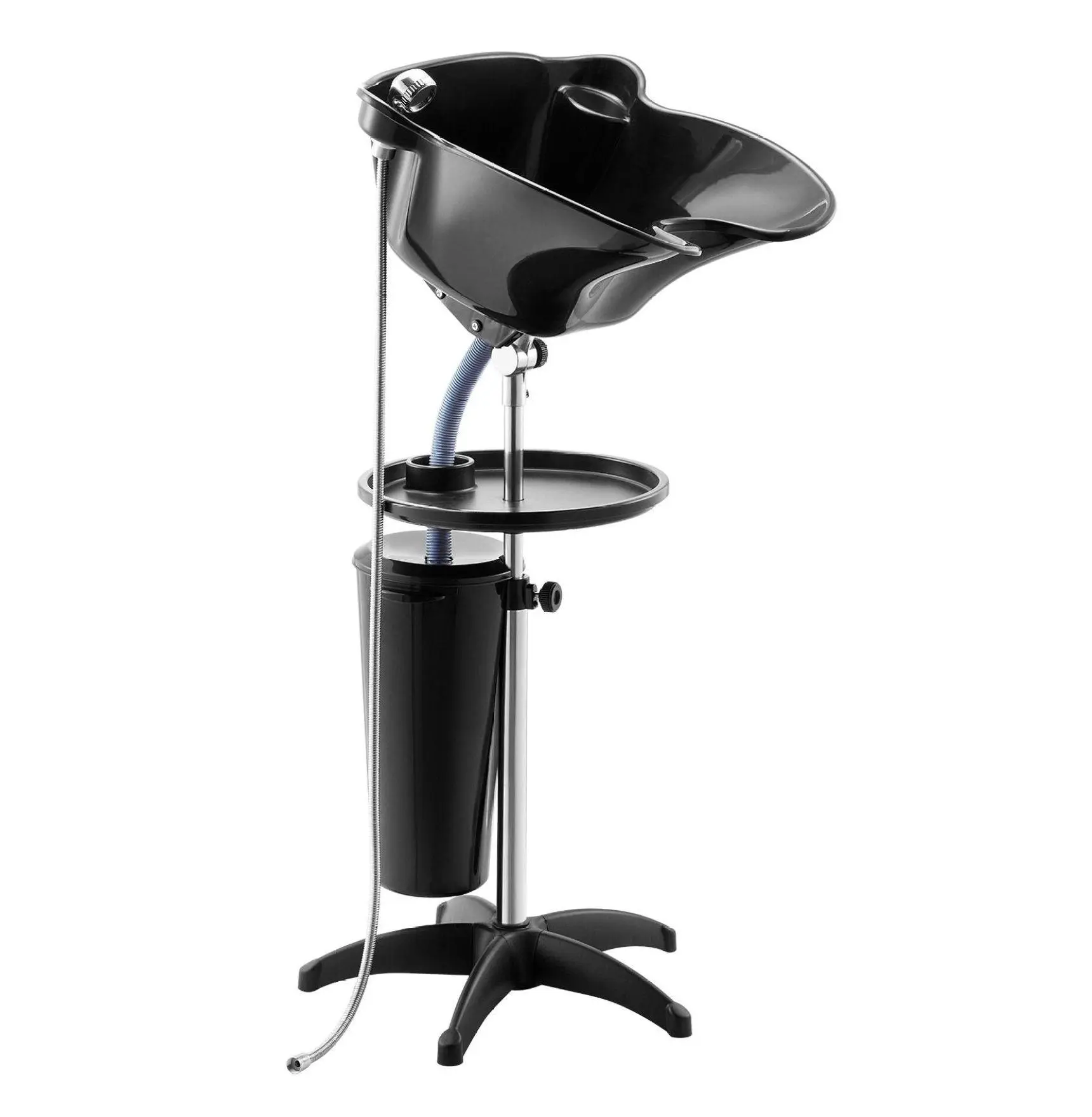 Portable Shampoo Bowl, Salon Sink with Drain Hose, Adjustable Height & Angle, Home Barber Wash Station, Black Default