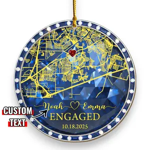Engaged Ornament 2025, Personalized Engagement Ornament Gift, First Christmas Engaged Ornament, Custom Map Engagement Gift, Wooden Ornament