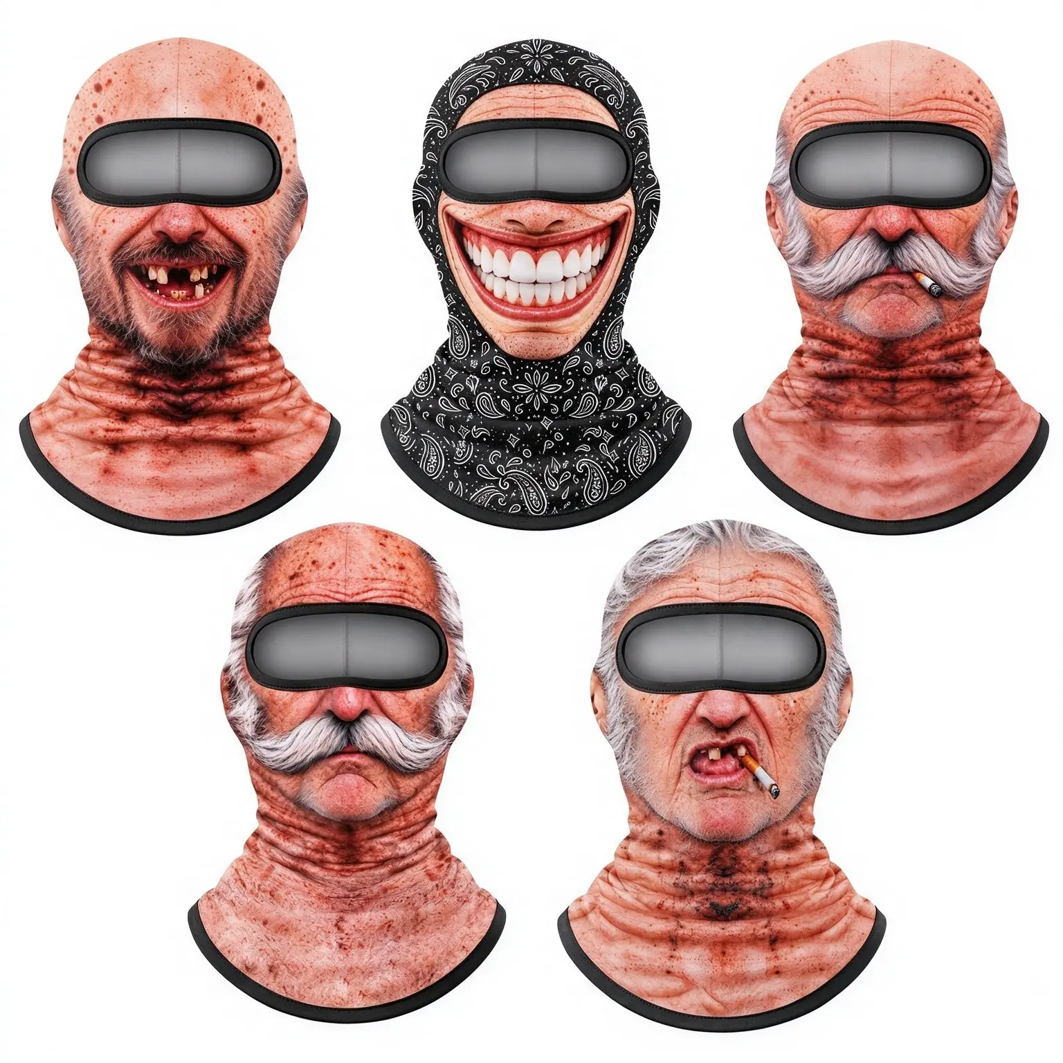 Funny Old Man Ski Mask 3D Print Balaclava Full Realistic Face Winter Thermal Men's Novelty Face Cover ski face mask