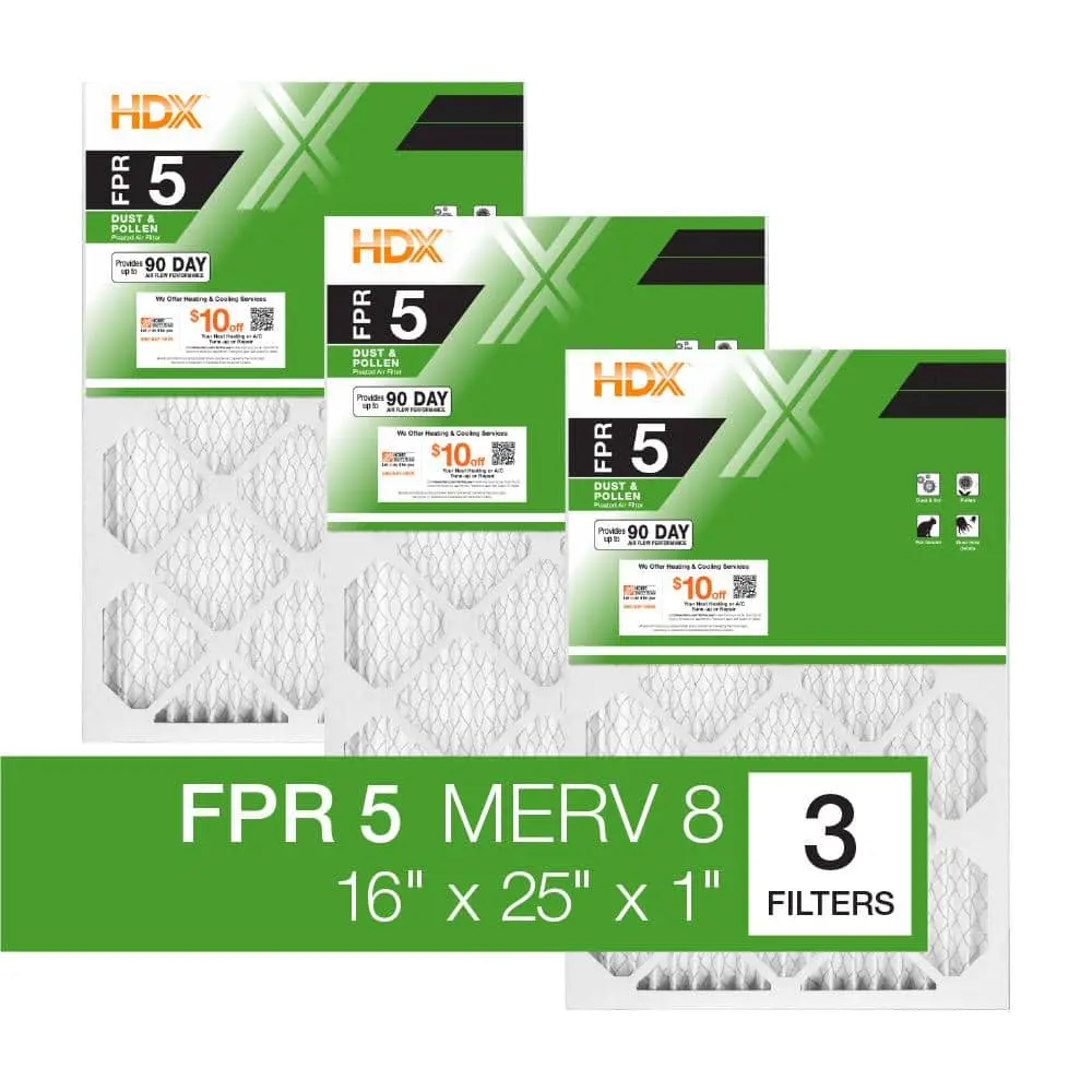16 in. x 25 in. x 1 in. Standard Pleated Furnace Air Filter FPR 5, MERV 8 (3-Pack)