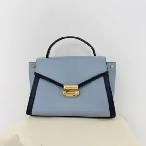 Pre-owned MICHAEL KORS Light Blue Color Block Leather Satchel Top Handle Shoulder Bag Preowned Luxury Designer Handbag