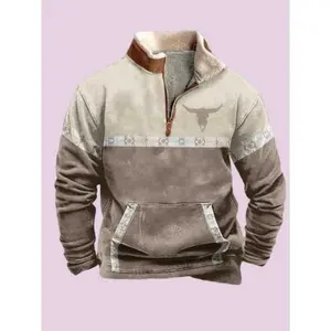Men's Western Sweatshirt 1/4 Zip Vintage Ethnic Pattern Aztec Pullover Menswear Retro Hoodie Polyester Small Tops Long Sleeve Cotton Casual Fashionable Outerwear Classic