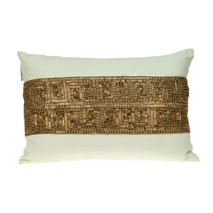 360 Stand Parkland Collection PILM21434 Embroidered Greek Key Misty Transitional White Rectangle Throw Pillow, for Indoor Use
