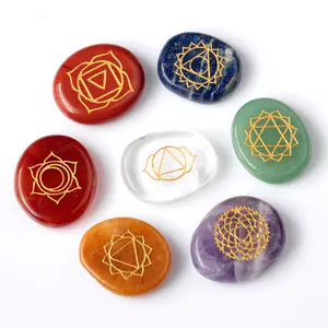 7 Chakra Stones set - Reiki Healing Crystal With Engraved Chakra Symbols