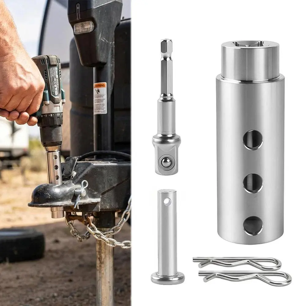 Heavy-Duty Top-Wind Trailer Jack Crank Drill Adapter, 1/2-Inch Hex Socket Bit, Compatible with Standard Cordless Drills, Eliminates Manual Cranking, Ideal Father’s Day Gift for Trailer Owners