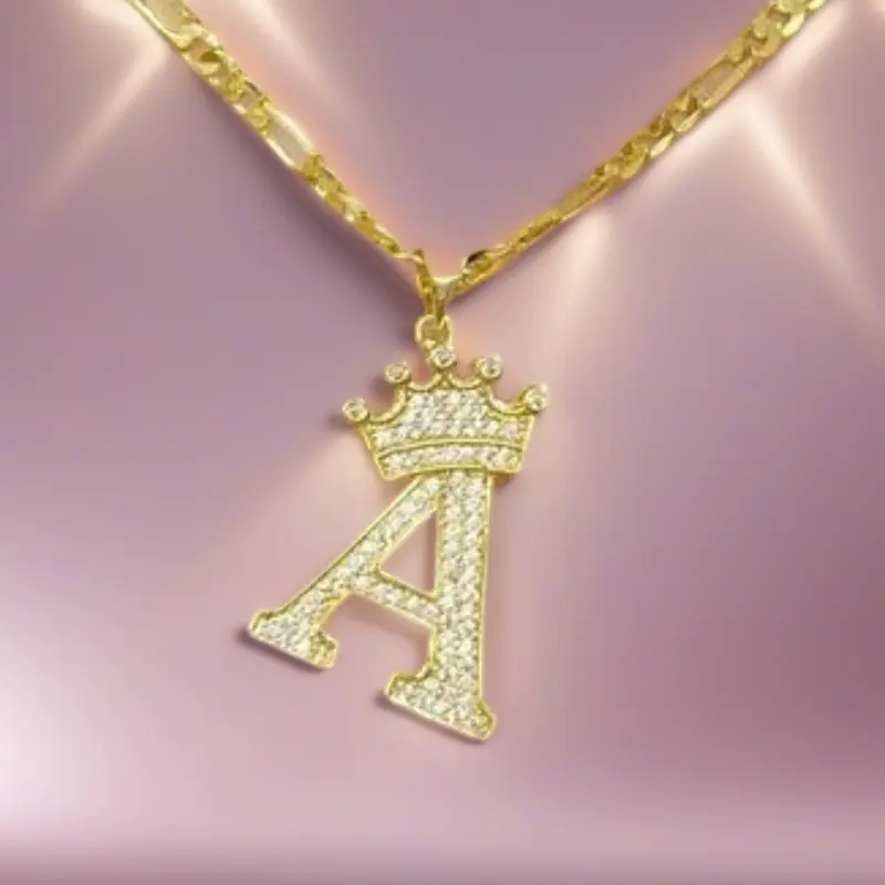 Initial Necklace Jewelry for Women, Luxury Gold-Tone Zircon Crown Pendant with 22-inch Chain, A-Z Personalized Letter, Stylish Accessories, Pendants Necklace Chains, Zircon Gemstone Necklace
