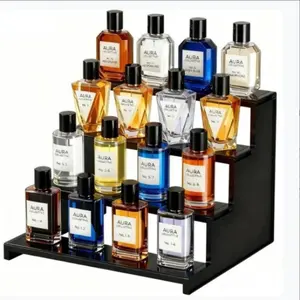 Black Display Risers Stand, 4 Tier, Plastic Cologne Organizer Perfume Stand, Display for Vanity, Dresser, Figures, Cupcake, Dessert, Spice, Fragrance, Countertop, Cabinet Use