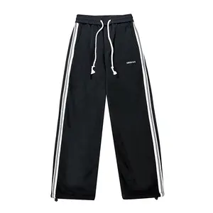 Black Triple-Stripe Drawstring Jogger Pants | Casual Loose Fit