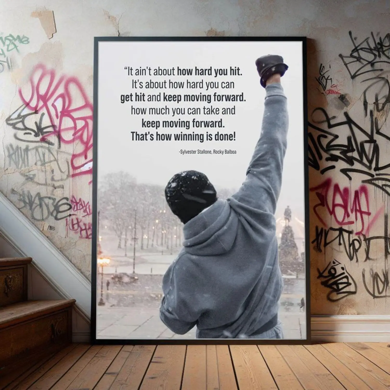 Rocky Movie Artistic Modern Unframe-Style Wood Canvas Poster - Fade-Resistant Film Quote Print, Home Decor Wall Art, 24x36inch(60x90cm) & Multiple Size Options, Ideal Gift for Movie Enthusiasts