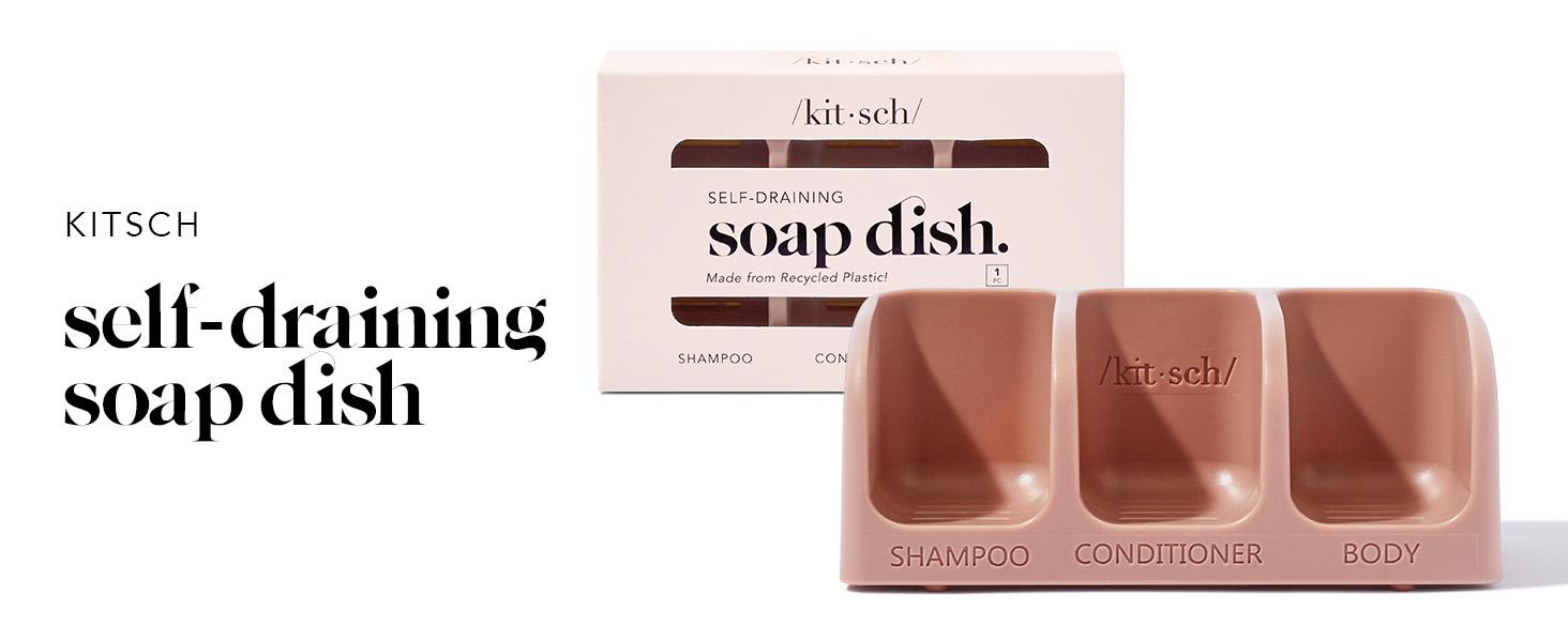 Kitsch Self-Draining Soap Dish – Recycled Plastic Holder for Shampoo, Conditioner, and Body Wash Bars, Holds 3 Bars with Removable Suction Cups Kitsch Self-Draining Soap Dish – Recycled Plastic Holder for Shampoo, Conditioner, and Body Wash Bars, Holds 3 Bars with Removable Suction Cups