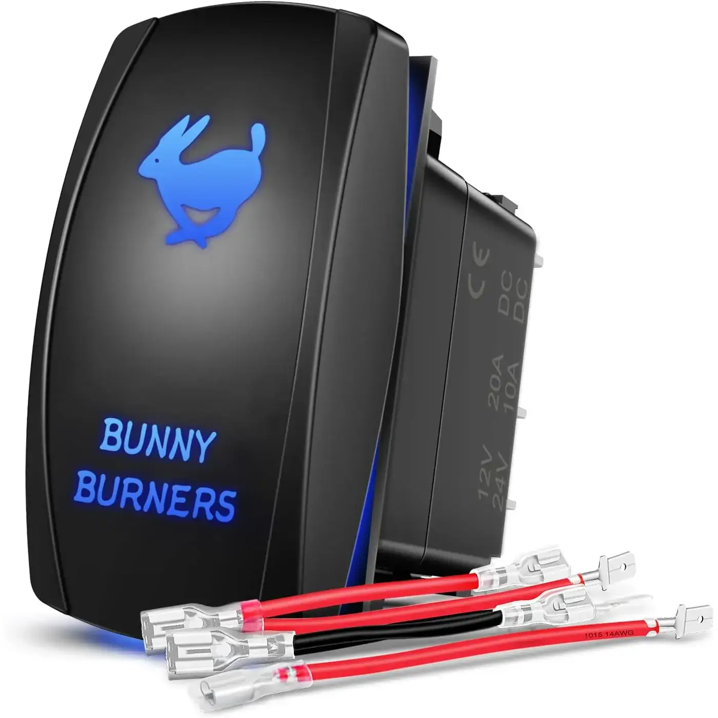 Bunny Burners Rocker Switch Led Light Bar 5 Pin Laser On Off SPST Switches 20A/12V 10A/24V Blue with Jumper Wires Set for Cars Trucks Boats ATVs UTVs RVs