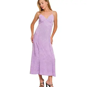Tencel Mineral Washed Maxi Dress - Lavender Basic Style Casual Wear 100% TENCEL Soft Stretchy Fabric Machine Washable