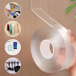Nano Double-Sided Strong Adhesive Tape - Transparent tape suitable for walls, carpets, and floor mats.Strong adhesiveness, washable, no trace left behind, and residue-free. Measures 3 meters in length, can be freely cut to size.