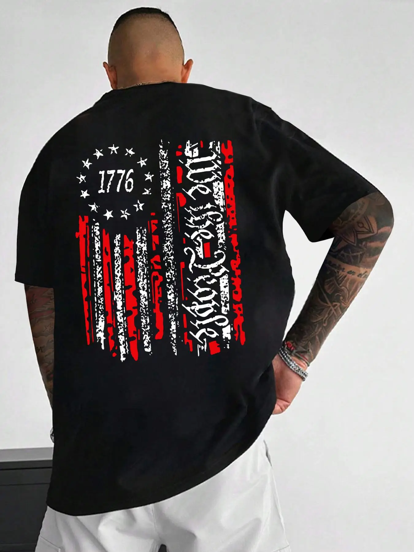 Men's Regular Fit Figure & Star Graphic Drop Shoulder Round Neck Tee, Casual Soft Comfy Crew Neck Half Sleeve T-Shirt for Daily Wear, Men's Top for Al