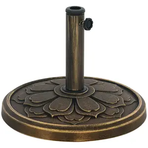 Outsunny Round Patio Umbrella Base, 26 lbs Resin Outdoor Umbrella Stand Base, Patio Umbrella Stand for 1.3"/1.5"/1.9" Umbrella Poles for Outdoor, Lawn, Poolside, Bronze