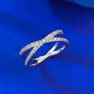 Gold and silver environmentally friendly material female ring cross ring jewelry diamond cz criss cross ring