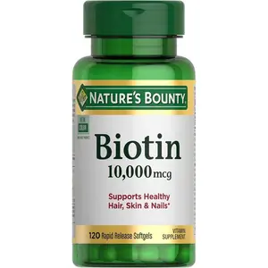 Nature's Bounty Biotin Hair Skin and Nails Vitamins, Supports Healthy Hair, Skin and Nails, 10,000 mcg, 120 Softgels (Pack of 1)