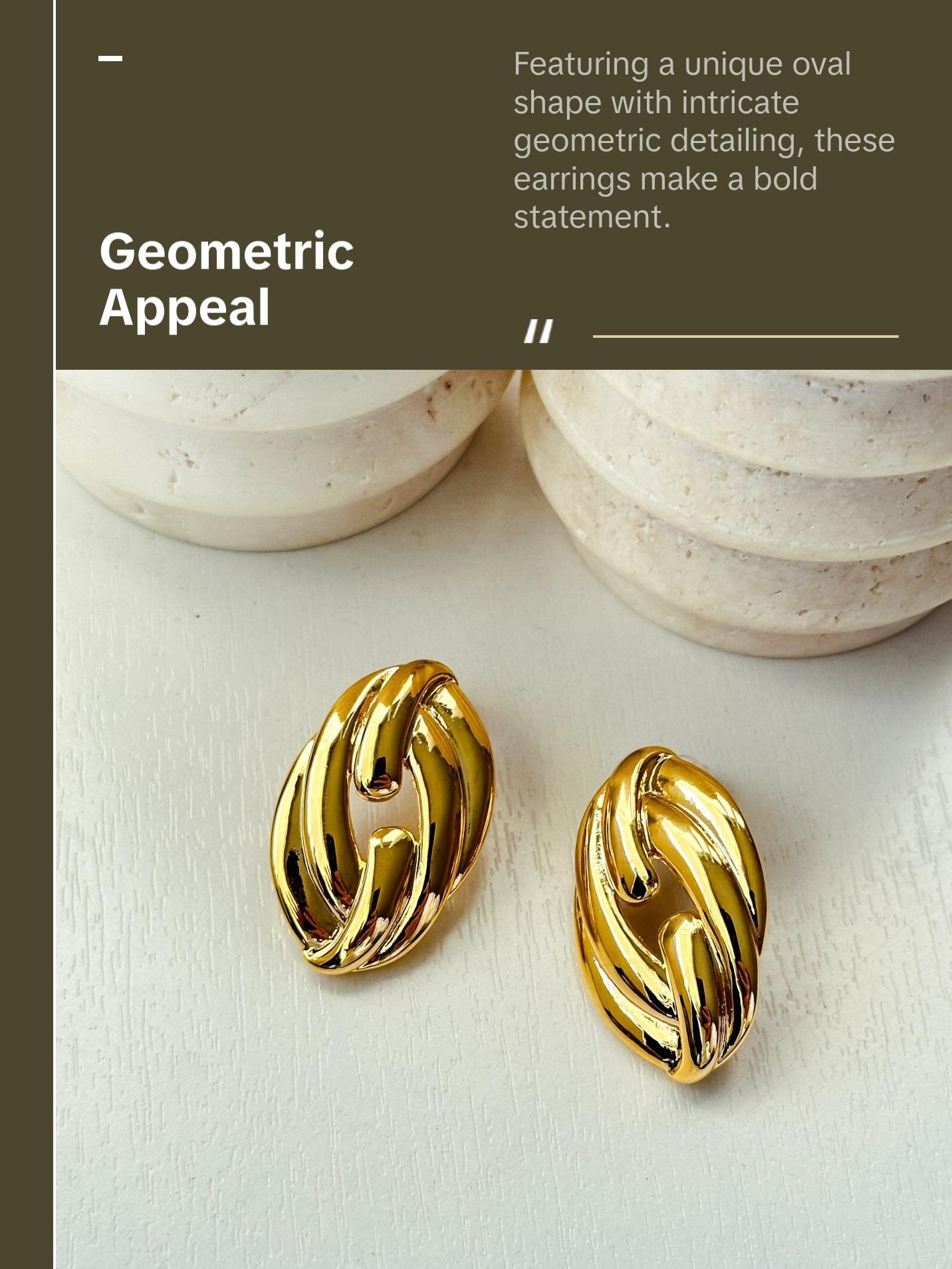 Oval Geometric Earrings - Gold Finish, Twisted Design, Elegant Style, Perfect for Any Occasion