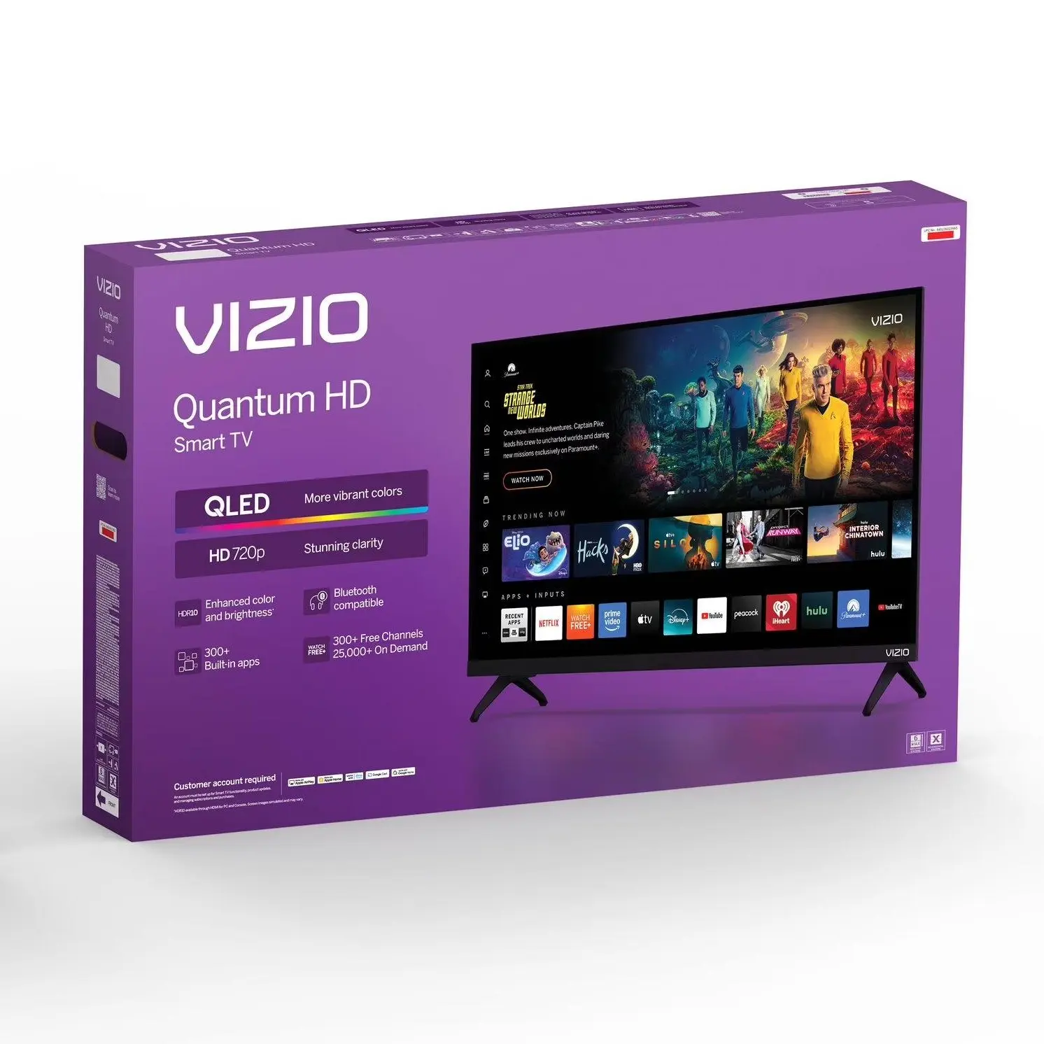 Smart TV Quantum HD QLED, 720p HD with Quantum Color, HDR10, VIZIO OS, WatchFree+, Bluetooth Headphone Support, Voice Remote, Apple AirPlay 2 & Google Cast