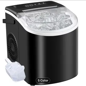 Countertop Ice Maker With Handle | Produces 26 Pounds Of Ice Within 24 Hours, Makes 9 Ice Cubes In 6 Minutes, Portable with Basket and Ice Scoop, Suitable for Malls/Warehouses/Offices