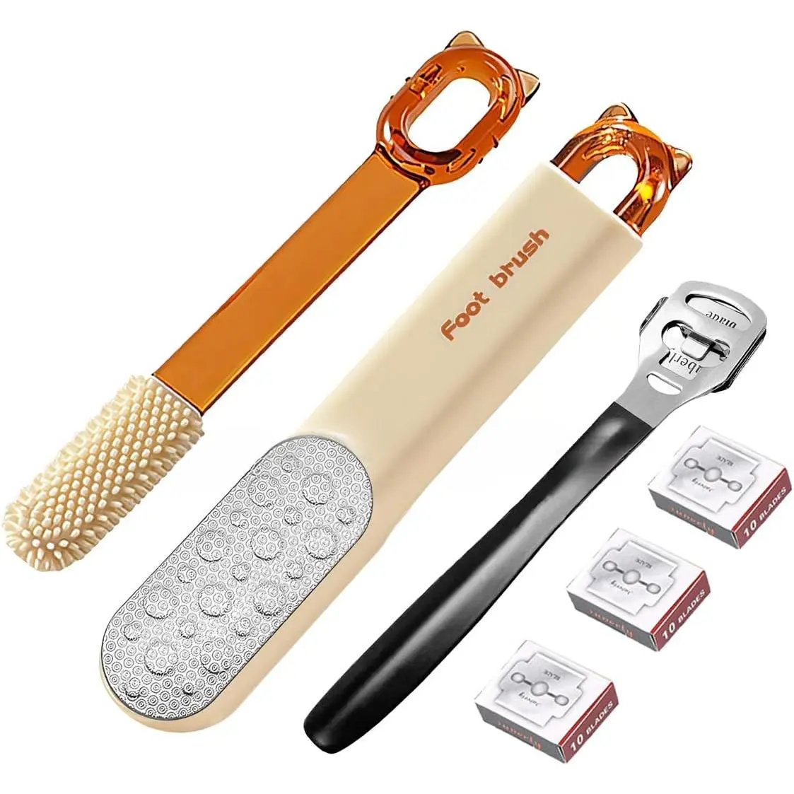 2-in-1 Foot File - Callus Shaver Skin Remover with 31 Blades - Stainless Steel Dual Sided Pedicure Feet Scrubber with Handle for Callus, Dry, Hard Dead Skin Removal - Heel Scraper Foot Care Tools