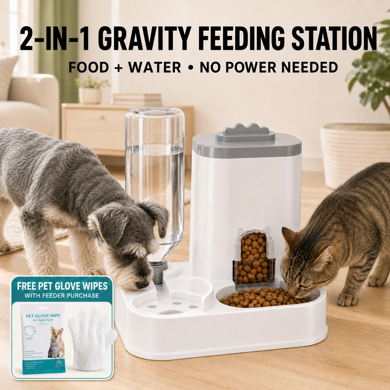 [Buy 1, Get 1 free] PAWSURD 2-in-1 Automatic Gravity Pet Feeder & fresh Water Dispenser, Adjustable Food Flow, No Power Needed, Ideal for Home & Short Trips, Cats & Small Dogs