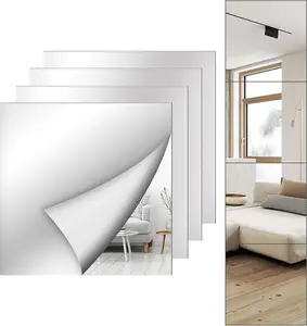 4 Pack Wall Mirror Full Length, 12 X 12 Inch Acrylic Mirror Tiles, Shatterproof Flexible Plastic Mirror Sheets for Bedroom Home Gym Door Shiftshade