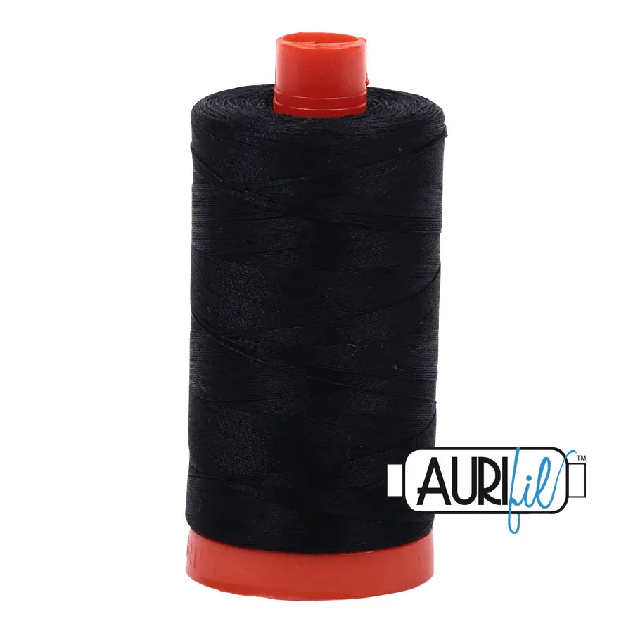 Aurifil 50wt Low Lint Cotton Thread - 1422yd Black Piecing Thread for Garment Sewing, Clean Stitch, Smooth Feed, Refined Finishing, Crisp Seam Definition, A1050-2692, 50Wt Cotton Thread