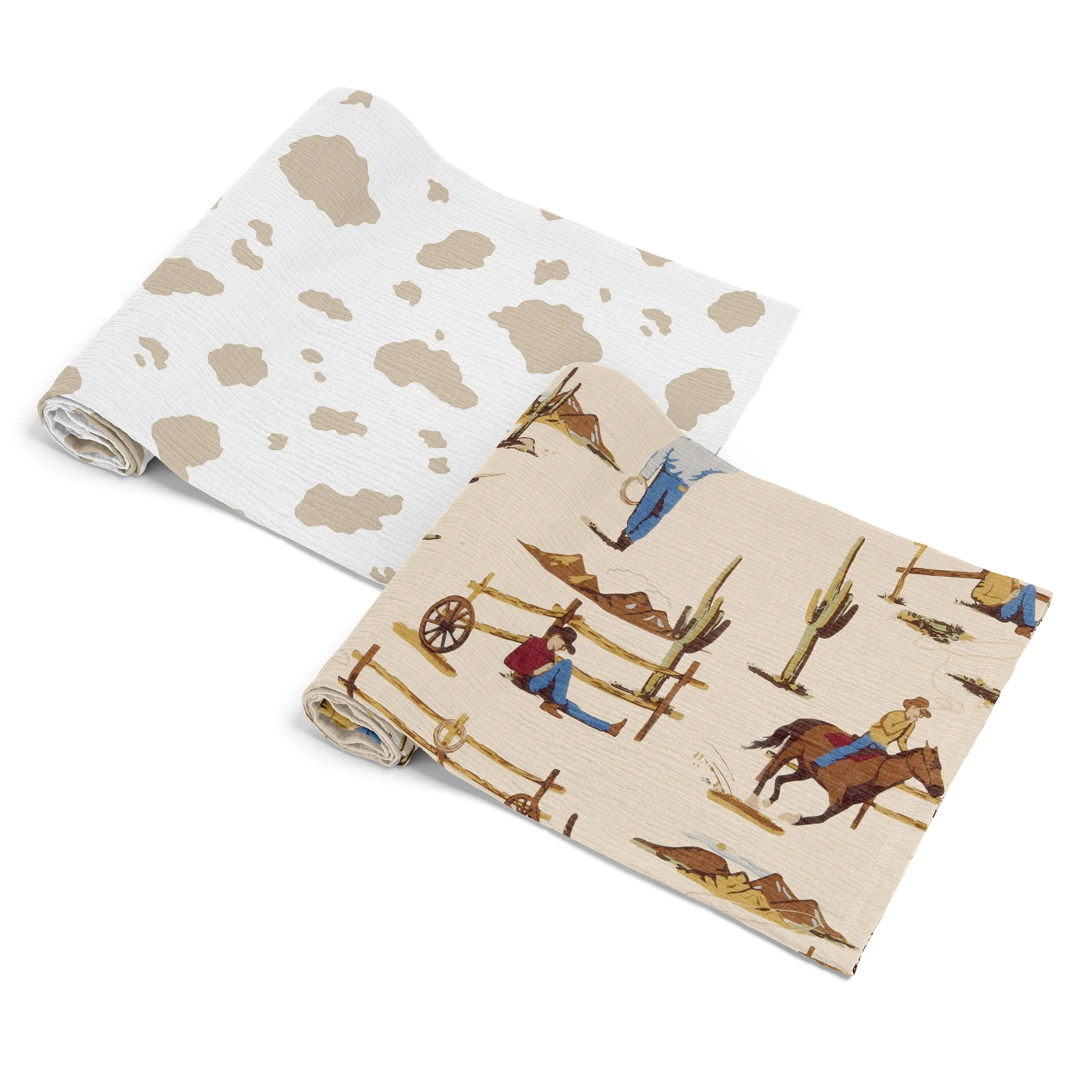 Sweet Jojo Designs 2-Piece Baby Muslin Swaddle Blanket Set (Western Cowboy) for Boys, Infant Nursery, Lightweight Cotton Blanket for Newborns (Cow Print, Wild West, Southern Charm, Country, Horse)