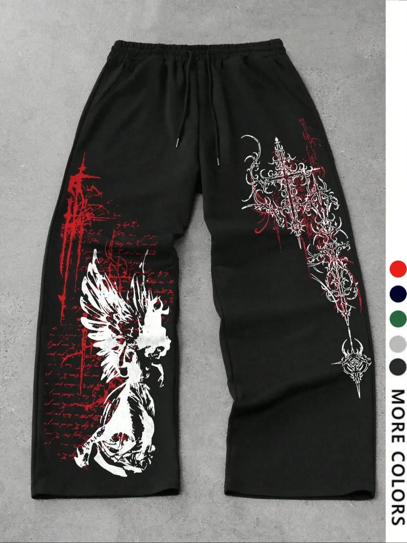 Men's Casual Sporty Long Pants Sports Casual Pants Angel Cross Pattern Print Drawstring Wide Leg Loose Fit All Season Bottoms Athleisure Style 2026 Breathable Soft Lightweight Trendy Home Outdoor Streetwear Hip Hop Jogging