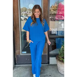 Zenana-Ribbed Round Neck Tee and Pants Set