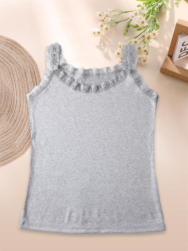 Women's Solid Color Pajama Top, Casual Comfortable Lace Trim Sleeveless Pajama Top Camisole Tops for Daily Wear, Ladies Sleepwear for All Seasons