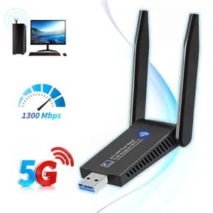 USB WiFi Adapter for Desktop PC,1300Mbps,5G/2.4G Dual-Antenna Wireless Network Adapter,WiFi Adapter for Desktop PC Laptop,Internet Network WiFi Card,WiFi Dongle