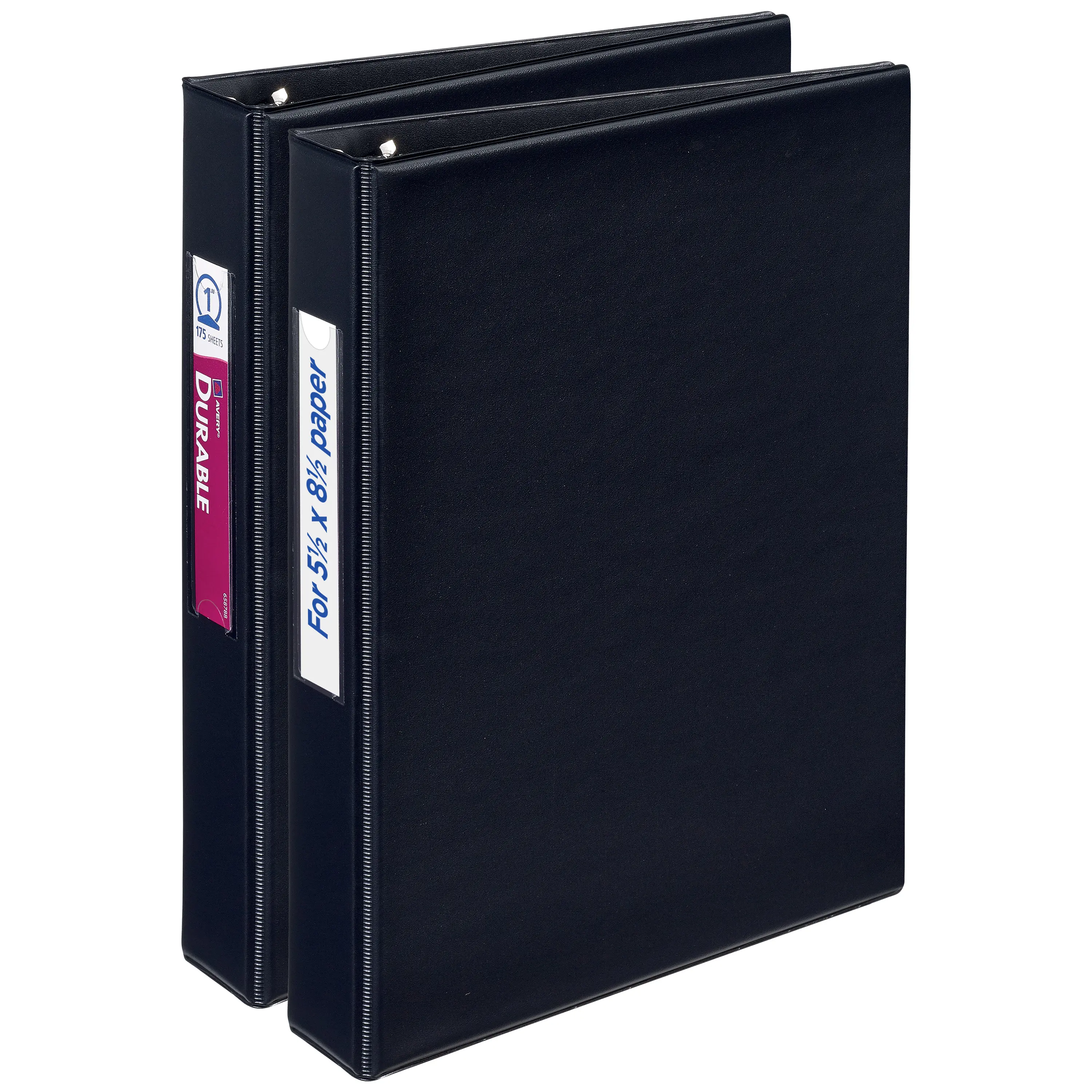 Avery Mini 3-Ring Document Binders (2-Pack, 13456) - Vinyl Cover, 1" Round Rings, Holds 5.5"x8.5" Paper, 175-Sheet Capacity, 1.4" Wide Spine, Label Holder, Business Card Holder, Black - Ideal for Recipes, Document Binder, Mini Binders