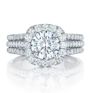 JJ CHIC Full Pavé Ring, Three-Row Design, Elegant Jewelry for Women Statement Piece Sparkling Stones Premium Material