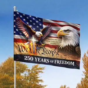 250 Years Of Freedom USA House Garden Flag, 1776 2026 Eagle Betsy Ross Grommet Flag, American History Patriotic Banner Outdoor, Wall Decor