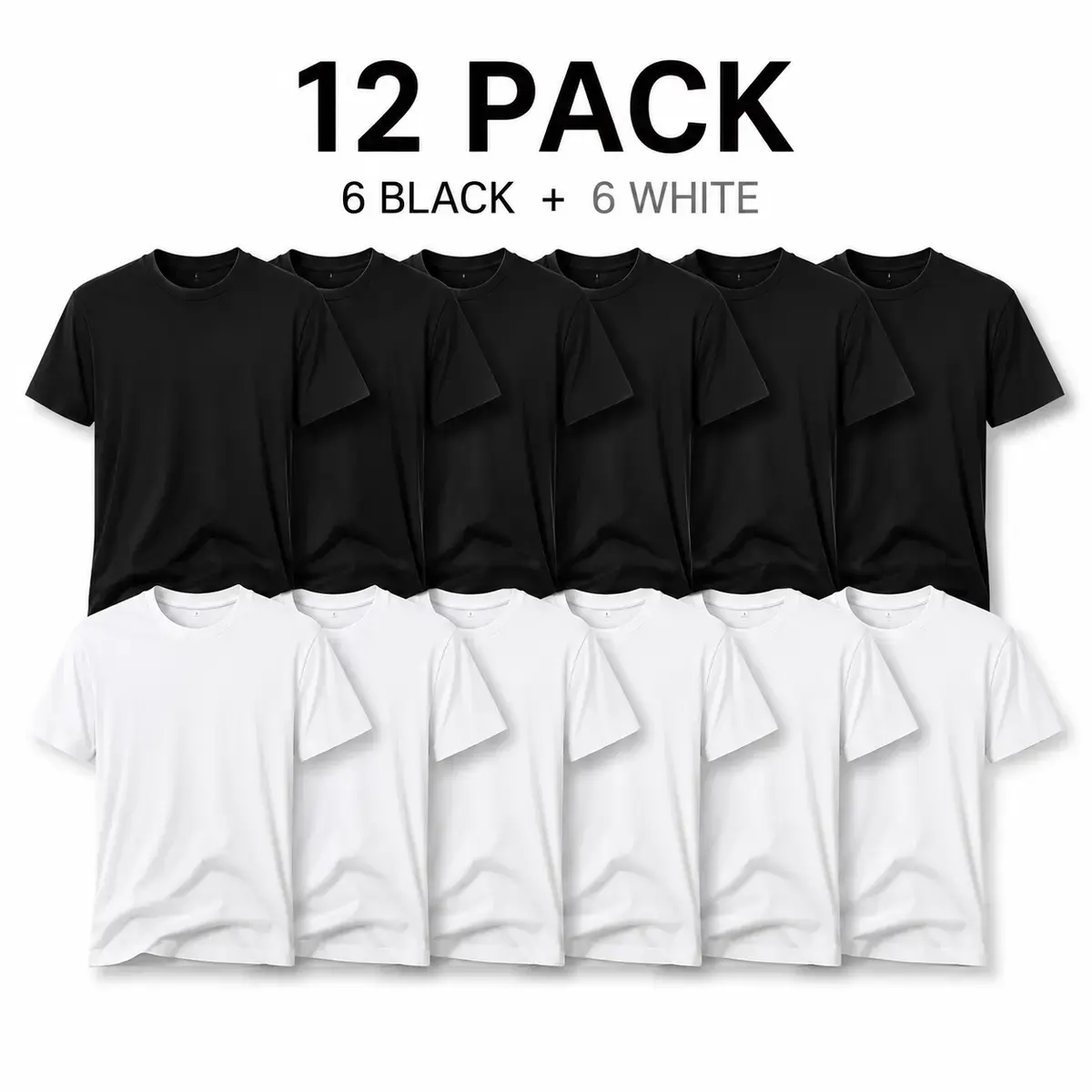 2-12Pack Men's Basic T-Shirts, Unisex Cotton Blend Crew Neck Tees, Vintage Loose-Fit Athletic Undershirts in Black and White