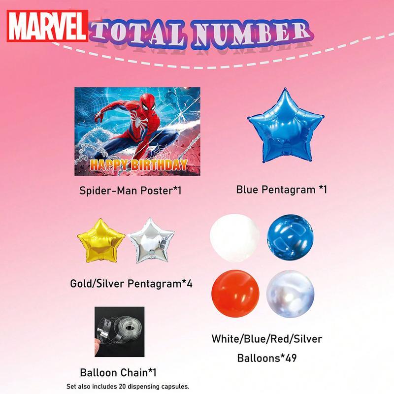 65pcs Marvel Officially Licensed Spider-Man Drizzle Curtain Poster Balloon Set Cartoon Image Balloon Dress Up Birthday Party Theme Banquet Graduation Anniversary Decoration Supplies Photo Props Gifts for Friends Family
