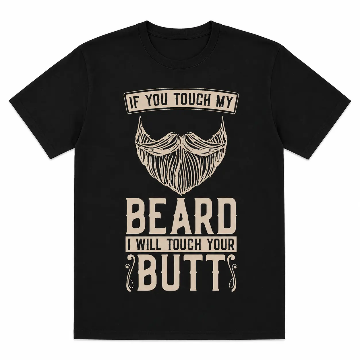 Men'S Humorous T-Shirt Featuring Beard And Butt Jokes - Slogan: If You Touch My Beard, I'Ll Touch Your Butt - Casual Round Neck Tee for Parties And Everyday Wear - Lightweight Summer Shirt - Machine Washable Men'S Apparel