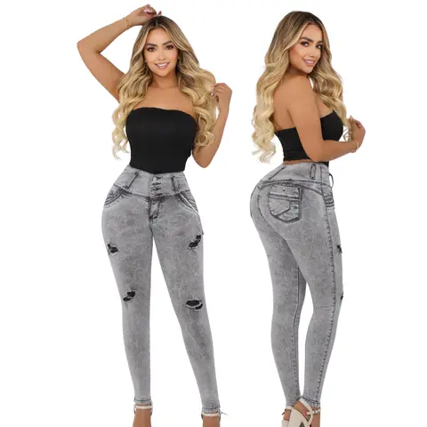 Women's Modern Design Plain Fashion Comfortable High Waist Slim-Fitting Colombian Lift Denim Jeans - Normal Type, Easy to Maintain, Cold Wash, All Seasons Casual Bottoms for Tops Pairing